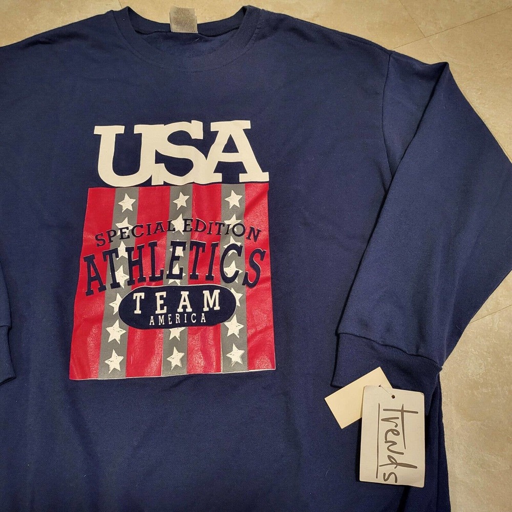 VTG 90s USA‎ Athletics Team America Crewneck Sweatshirt Mens 2XL NWT Deadstock